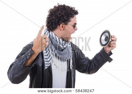 Man Yelling To Speaker