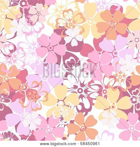 Vector seamless pattern with colorful flowers.