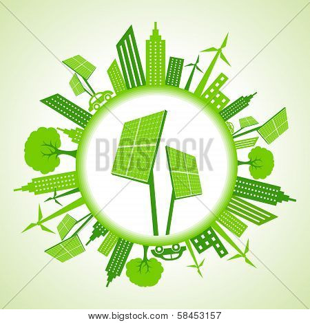 Eco cityscape with solar panel