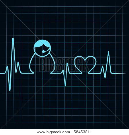 Heartbeat make a contact us icon and heart symbol