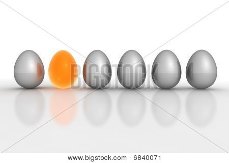 Six Metallic Eggs In A Line - Grey And Orange Translucent