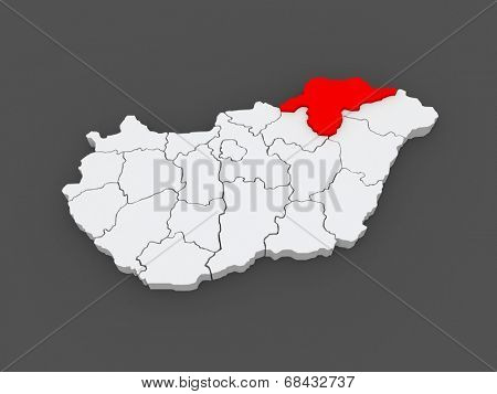 Map of Borsod-Abauj-Zemplen. Hungary. 3d