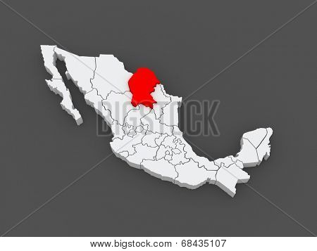 Map of Coahuila. Mexico. 3d