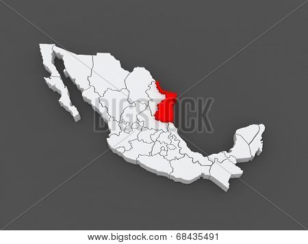 Map of Tamaulipas. Mexico. 3d