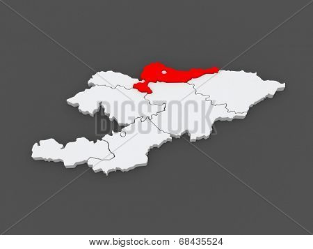 Map of Chui. Kyrgyzstan. 3d