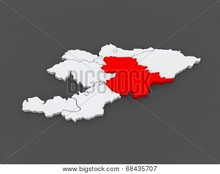 Map of Naryn. Kyrgyzstan. 3d