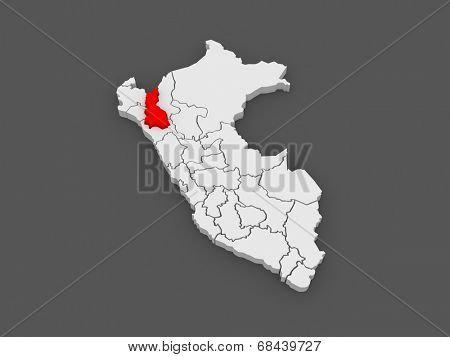Map of Cajamarca. Peru. 3d