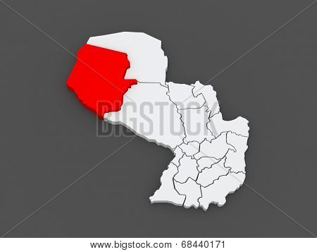 Map of Boqueron. Paraguay. 3d