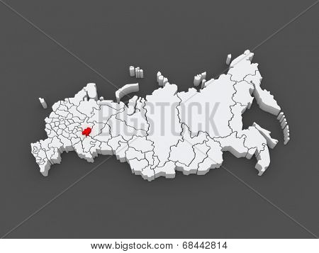 Map of the Russian Federation. Republic of Udmurtia. 3d