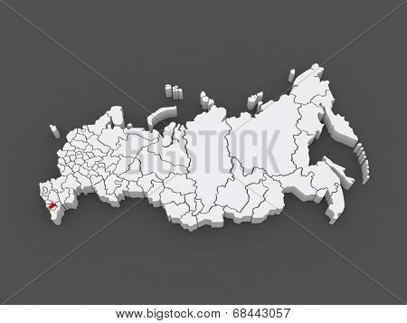 Map of the Russian Federation. Republic of Ingushetia. 3d