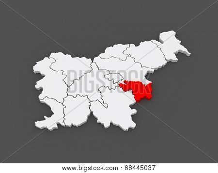 Map of Nizhneposavsky region (Lower Posavina). Slovenia. 3d