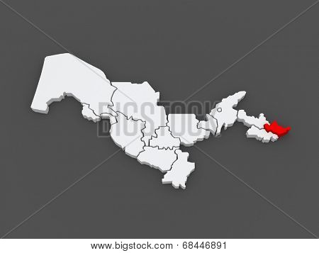 Map of Andijan. Uzbekistan. 3d
