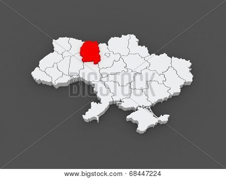 Map of Zhytomyr region. Ukraine. 3d