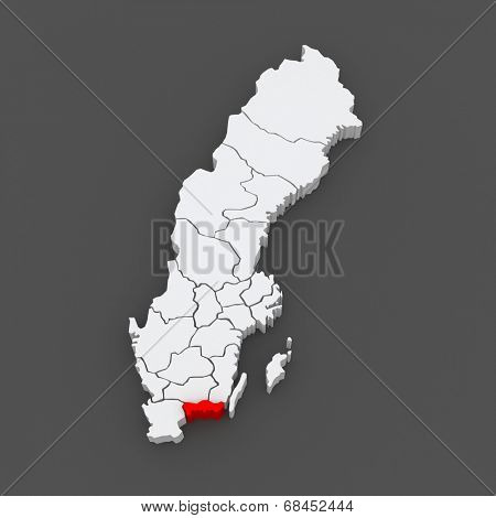 Map of Blekinge. Sweden. 3d
