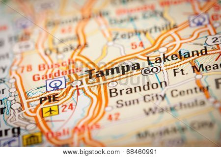 Tampa City On A Road Map