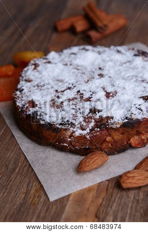 Delicious cake panforte on table close-up