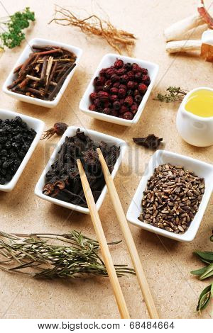 Traditional chinese herbal medicine ingredients, close-up