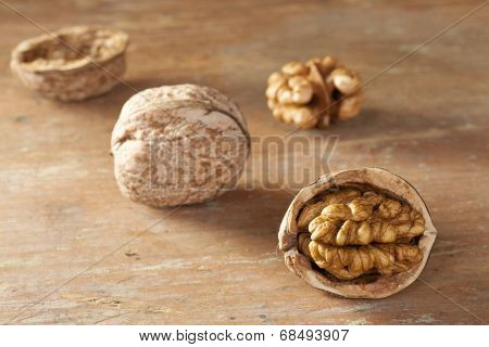 Cracked walnut on table top
