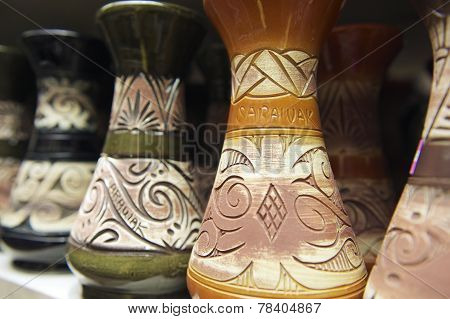 Tribal motives decoration at traditional souvenirs, Kuching, Sarawak, Malaysia.