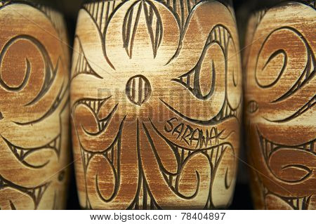 Tribal motives decoration at traditional souvenirs, Kuching, Sarawak, Malaysia.