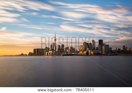 Toronto Skyline From The East At Sunset