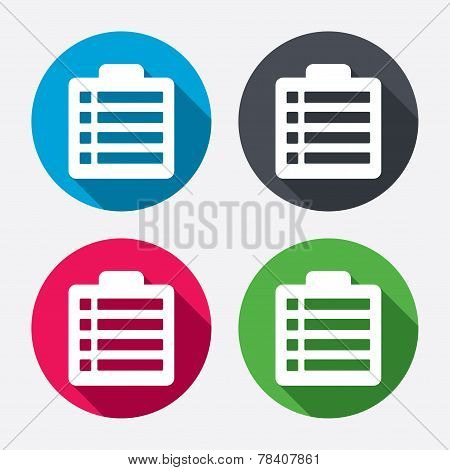 Checklist sign icon. Control list symbol.