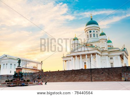 Helsinki Cathedral, Helsinki, Finland. Summer Sunset Evening