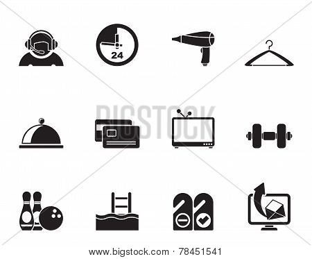 Silhouette hotel and motel amenity icons