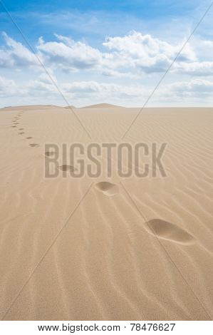 Foot Print  In Sand Dunes In Viana Desert - Deserto De Viana In Boavista - Cape Verde - Cabo Verde