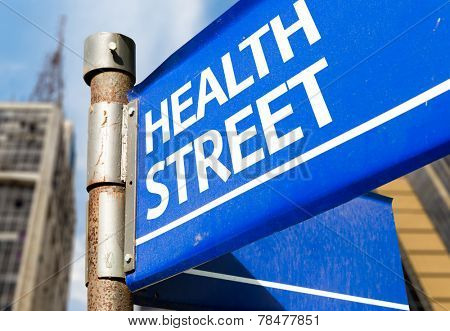 Health Street blue road sign