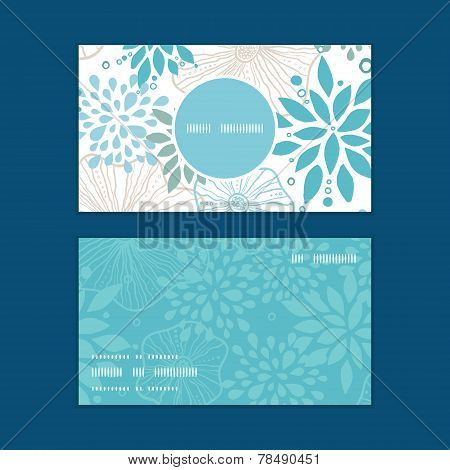 Vector blue and gray plants vertical round frame pattern business cards set