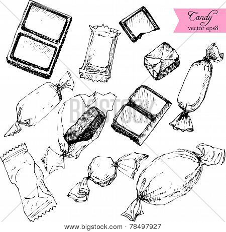 set of line drawing candy
