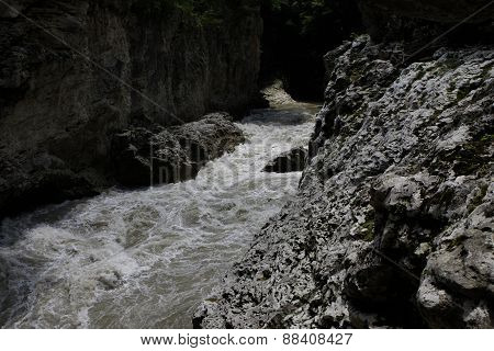 The Mountain River In The Gorge.