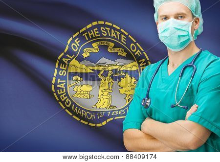 Surgeon With Us State Flag On Background Series - Nebraska