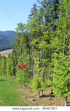 Chairs Lift On Bukovel Ski Resort In Spring, Carpathian Mountains, Ukraine