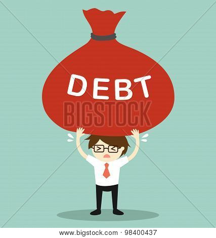 Business concept, Businessman holding big debt. Vector illustration.