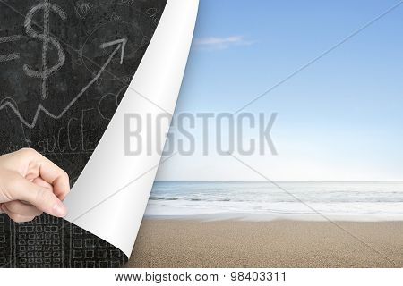 Woman Hand Open Sea Beach Page Replace Business Doodles