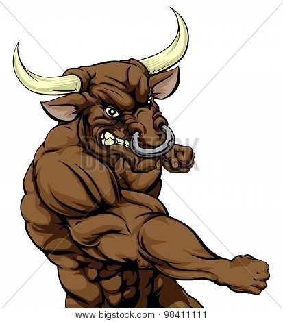 Bull Mascot Attacking With A Punch