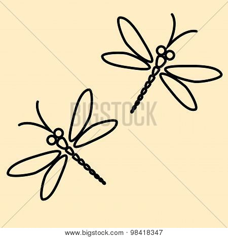 Two Vector Dragonflies Silhouettes On The Creamy Background