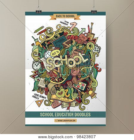 Doodles cartoon colorful School hand drawn illustration.