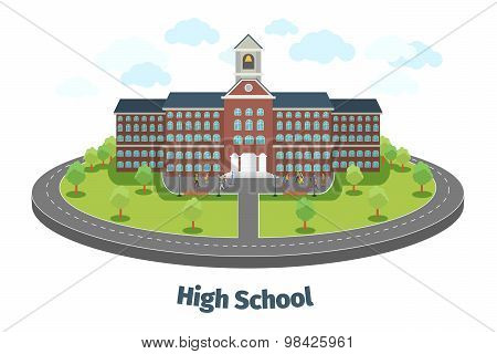 High school or university building. Educational concept background. Vector illustration