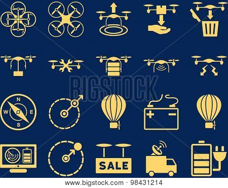 Air Drone And Quadcopter Tool Flat Icon Set