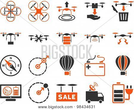 Air Drone And Quadcopter Tool Flat Icon Set