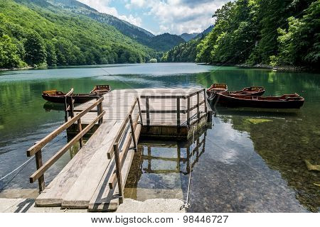 Boats On Biogradska Lake In  National Park Biogradska Gora