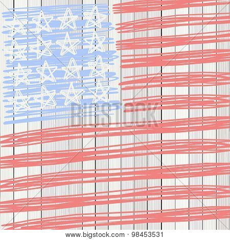 White Wooden Floor Vertical Fence With American Flag Stars Stripes 4th July Rectangular Patriotic Ba