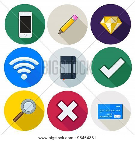 Set Of Icons, Pencil, Wifi, Cross, Card, Diamond, Vector