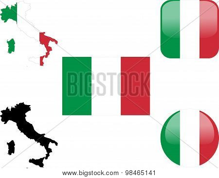 flag, buttons and map of italy