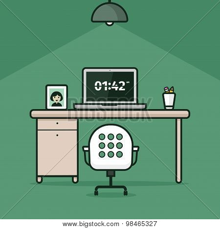 Abstract Work Place On Green Background