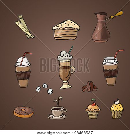 Hand drawn coffee set