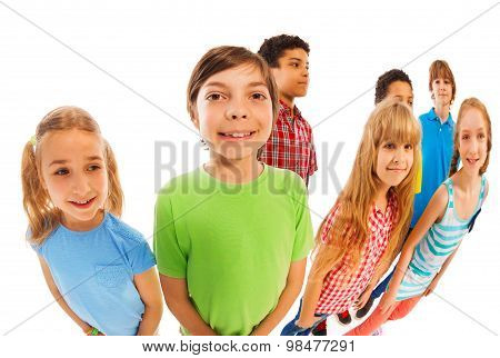 Smiling boy with friends view from above